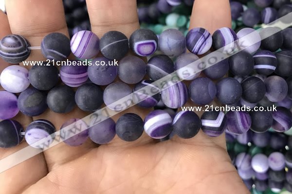 CAA1498 15.5 inches 12mm round matte banded agate beads wholesale