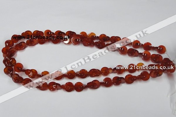 CAA152 15.5 inches 10*10mm curved moon red agate gemstone beads