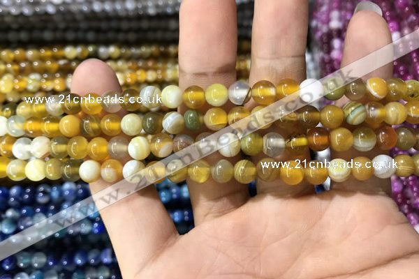 CAA1548 15.5 inches 4mm round banded agate beads wholesale