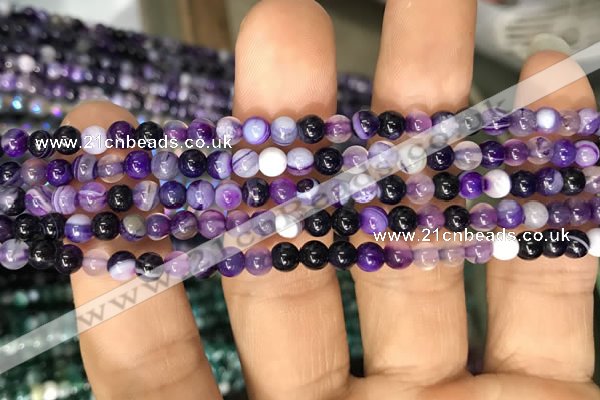 CAA1554 15.5 inches 4mm round banded agate beads wholesale