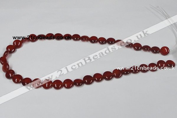 CAA156 15.5 inches 10mm flat round red agate gemstone beads