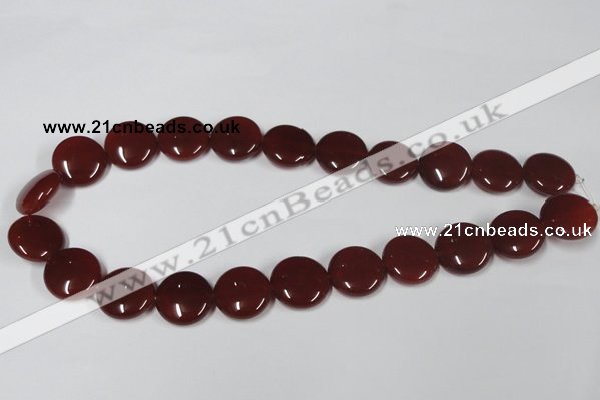 CAA158 15.5 inches 18mm flat round red agate gemstone beads