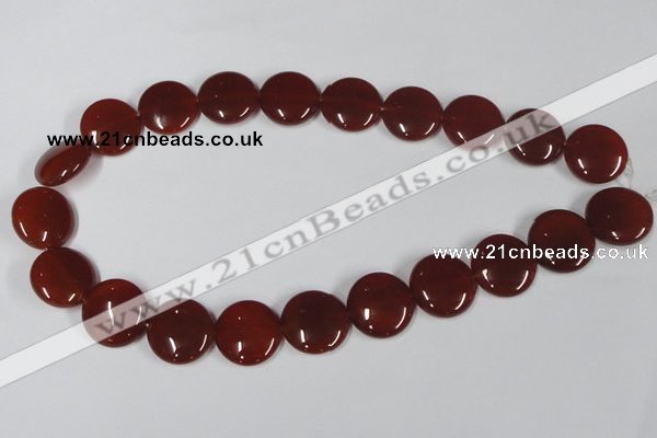 CAA159 15.5 inches 20mm flat round red agate gemstone beads