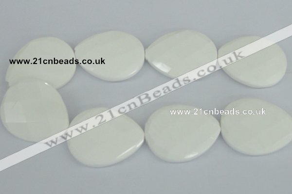 CAA16 15.5 inches 40*50mm faceted flat teardrop white agate beads