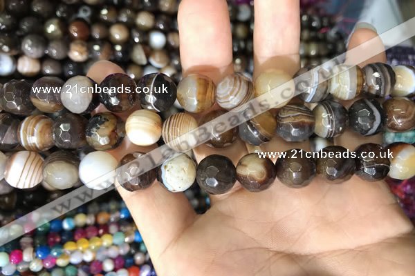 CAA1638 15.5 inches 12mm faceted round banded agate beads