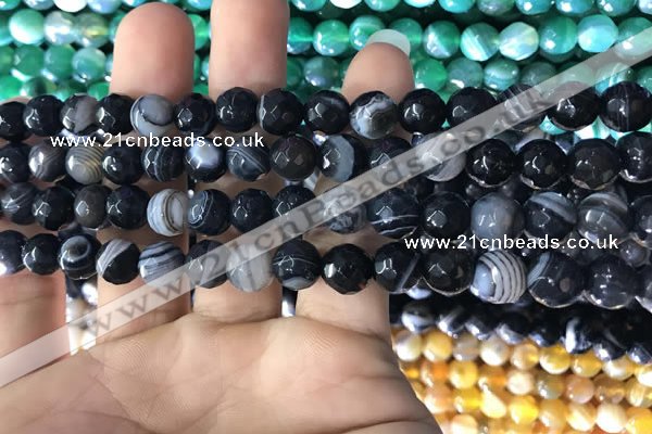 CAA1641 15.5 inches 8mm faceted round banded agate beads