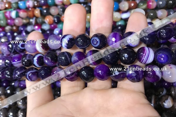 CAA1652 15.5 inches 10mm faceted round banded agate beads