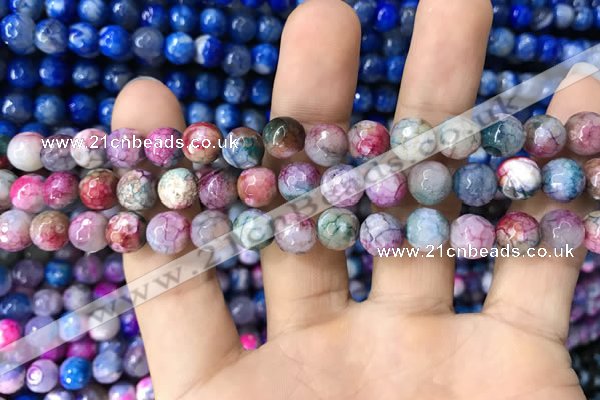 CAA1708 15 inches 8mm faceted round fire crackle agate beads