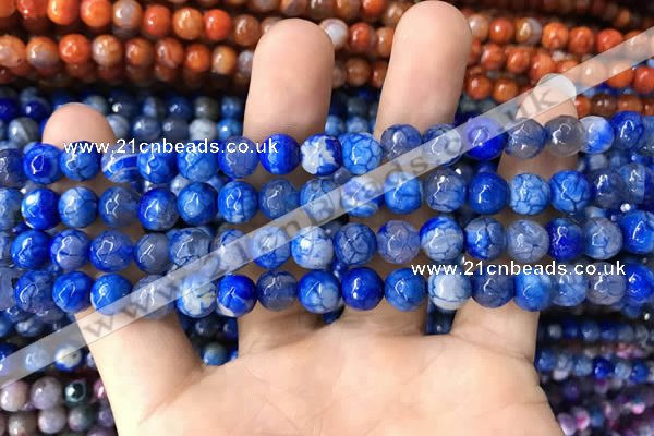 CAA1718 15 inches 8mm faceted round fire crackle agate beads