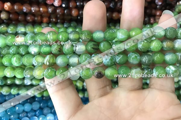 CAA1719 15 inches 8mm faceted round fire crackle agate beads