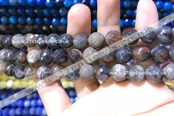 CAA1730 15 inches 10mm faceted round fire crackle agate beads