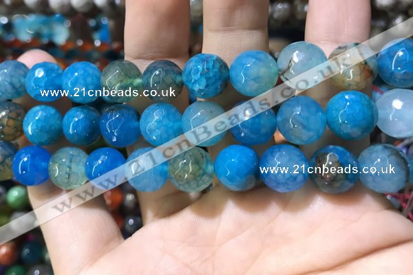 CAA1749 15 inches 12mm faceted round fire crackle agate beads