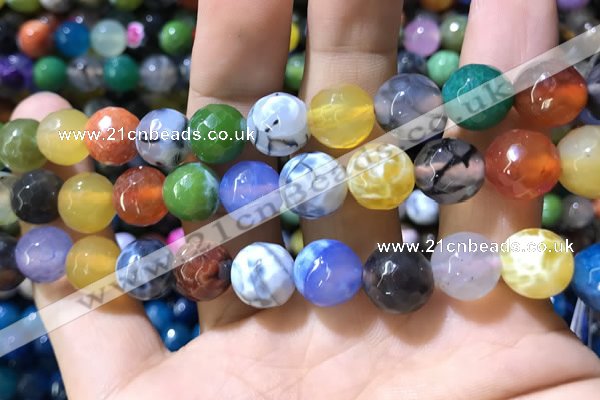 CAA1751 15 inches 12mm faceted round fire crackle agate beads