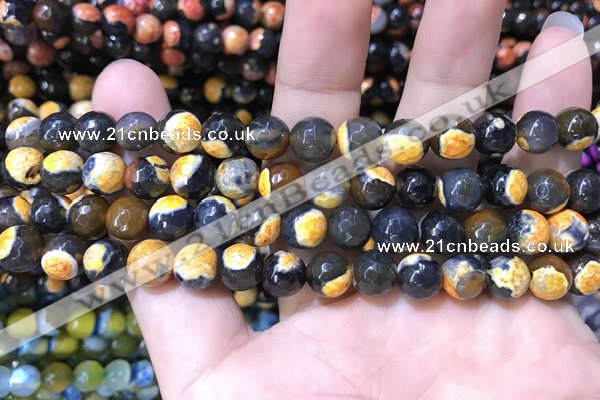 CAA1761 15 inches 8mm faceted round fire crackle agate beads