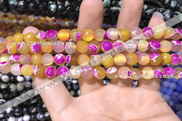 CAA1767 15 inches 8mm faceted round fire crackle agate beads