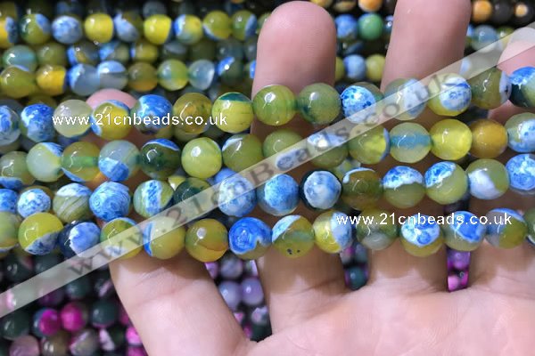 CAA1769 15 inches 8mm faceted round fire crackle agate beads