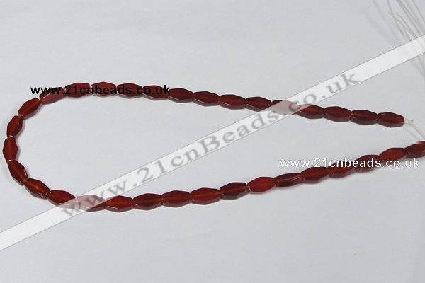 CAA177 15.5 inches 7*12mm hexagon red agate gemstone beads