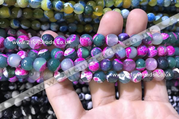 CAA1770 15 inches 8mm faceted round fire crackle agate beads