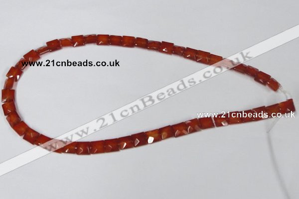 CAA179 15.5 inches 8*8mm faceted square red agate gemstone beads