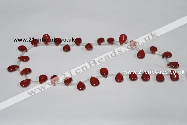 CAA185 Top-drilled 9*13mm flat teardrop red agate gemstone beads