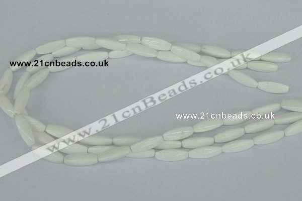 CAA22 15.5 inches 7*20mm faceted rice white agate gemstone beads