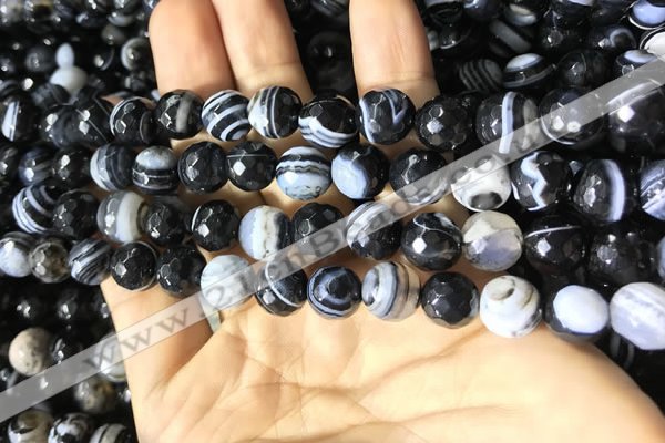 CAA2200 15.5 inches 10mm faceted round banded agate beads