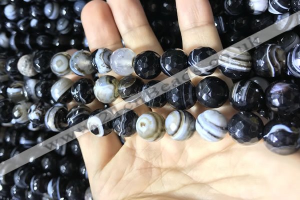 CAA2201 15.5 inches 12mm faceted round banded agate beads