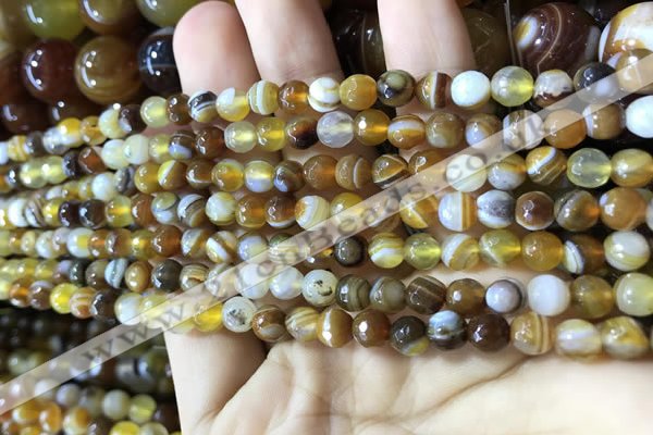 CAA2204 15.5 inches 4mm faceted round banded agate beads