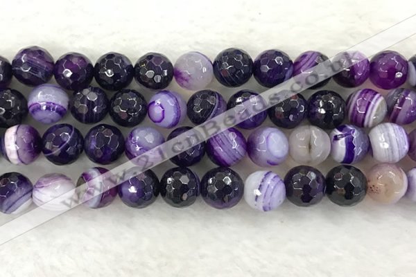 CAA2216 15.5 inches 14mm faceted round banded agate beads