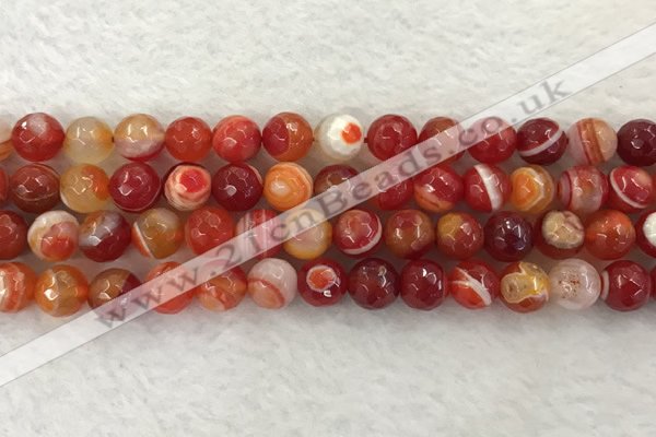 CAA2228 15.5 inches 10mm faceted round banded agate beads