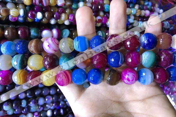 CAA2297 15.5 inches 14mm faceted round banded agate beads