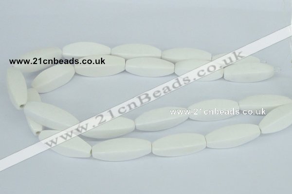 CAA23 15.5 inches 12*35mm faceted rice white agate gemstone beads