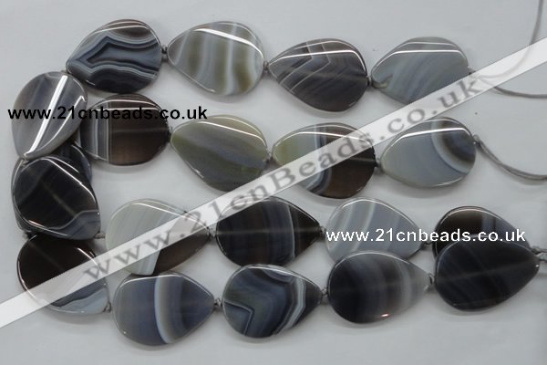 CAA237 15.5 inches 30*40mm flat teardrop grey line agate beads