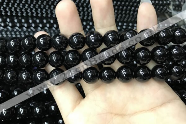 CAA2406 15.5 inches 12mm round black agate beads wholesale