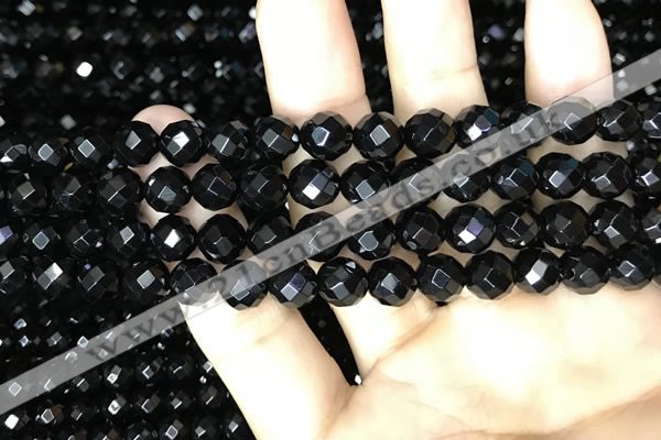 CAA2417 15.5 inches 8mm faceted round black agate beads wholesale