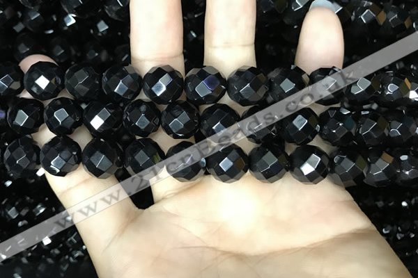 CAA2420 15.5 inches 14mm faceted round black agate beads wholesale