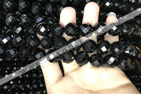 CAA2421 15.5 inches 16mm faceted round black agate beads wholesale