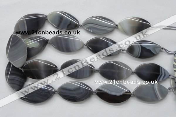 CAA243 15.5 inches 26*43mm twisted marquise grey line agate beads