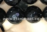 CAA2431 15.5 inches 16mm faceted round black agate beads wholesale