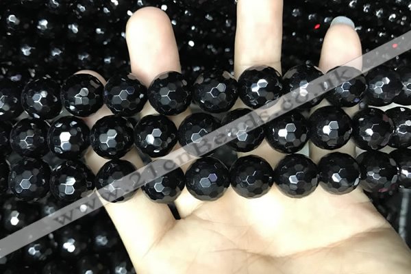 CAA2432 15.5 inches 18mm faceted round black agate beads wholesale