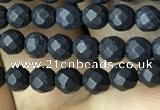 CAA2436 15.5 inches 3mm faceted round matte black agate beads