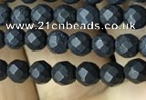 CAA2437 15.5 inches 4mm faceted round matte black agate beads