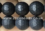 CAA2439 15.5 inches 8mm faceted round matte black agate beads