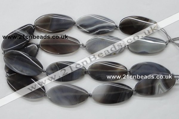 CAA244 15.5 inches 25*50mm twisted oval grey line agate beads