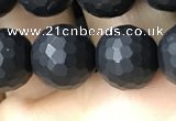 CAA2440 15.5 inches 10mm faceted round matte black agate beads