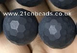 CAA2442 15.5 inches 14mm faceted round matte black agate beads