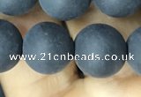 CAA2452 15.5 inches 14mm round matte black agate beads wholesale