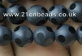 CAA2458 15.5 inches 6mm carved round matte black agate beads