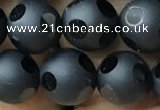 CAA2460 15.5 inches 10mm carved round matte black agate beads