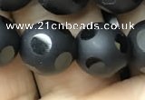 CAA2461 15.5 inches 12mm carved round matte black agate beads